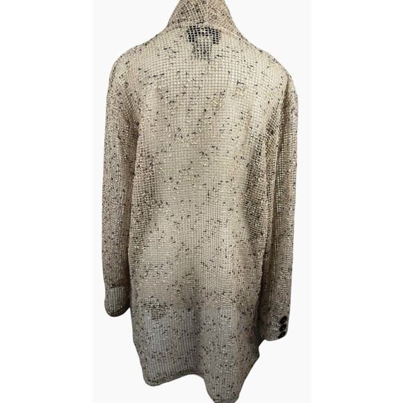 Karen Hart Open Knit‎ New England Cardigan Taupe Fisherman Boho Fall Layering Lg - Picture 4 of 6